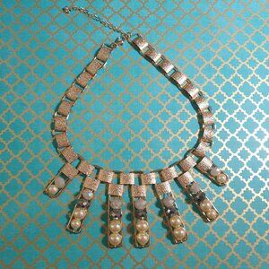 Vintage Gold Statement Necklace Faux Pearls Elegant Crystal Design Women Jewelry